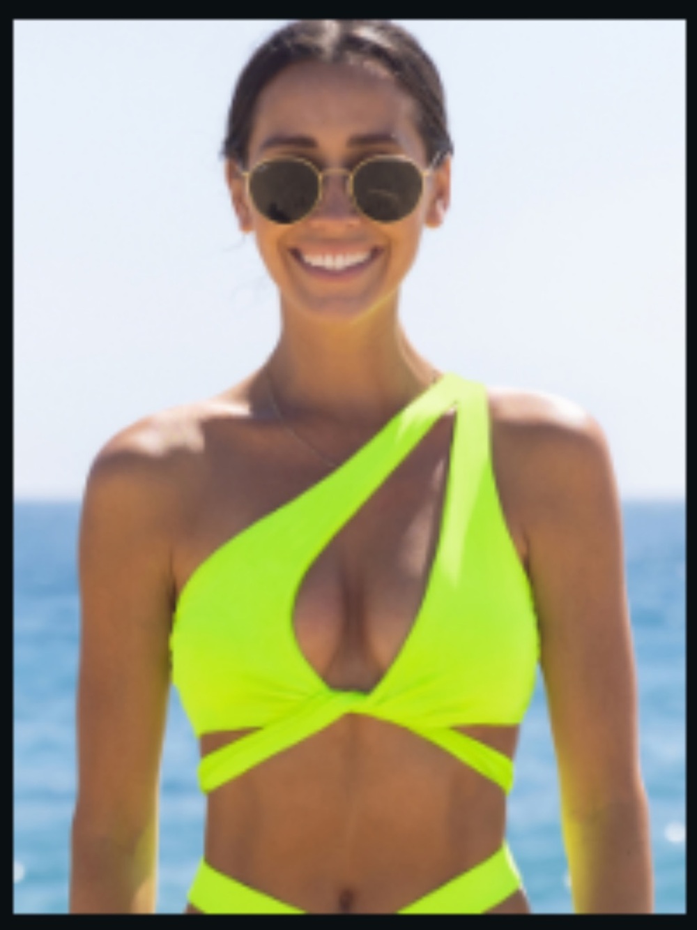 One-Shoulder Neon Yellow/Fluorescent Green Bikini Top XXL